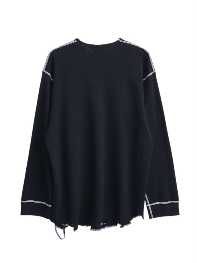 ANCELLM DAMAGE WAFFLE CREW LS T-SHIRT BLACK 2025AW 通販ページ
